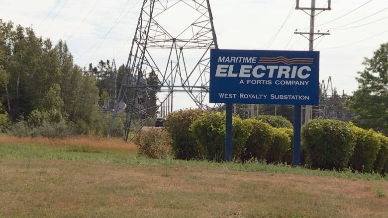 View of the Maritime Electric West Royalty substation, with sign.