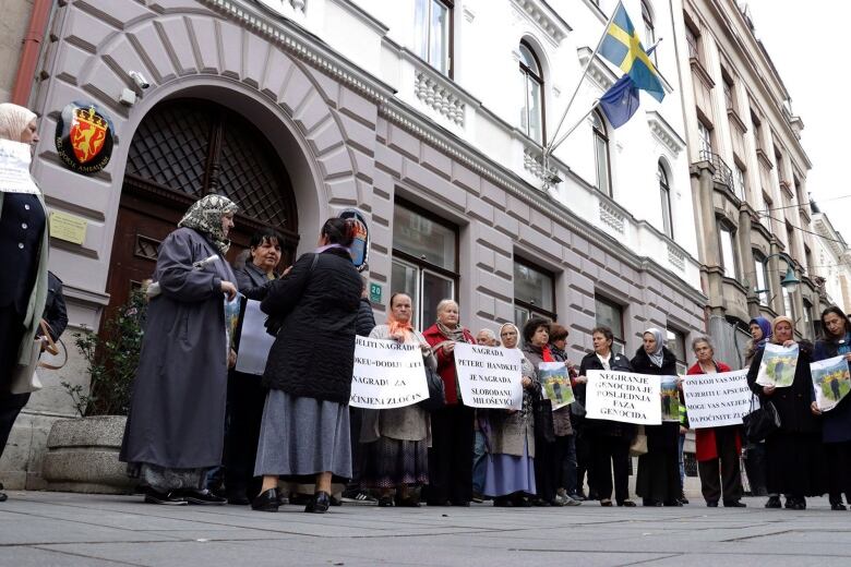 A war-related protest takes place in 2019 in downtown Sarajevo.