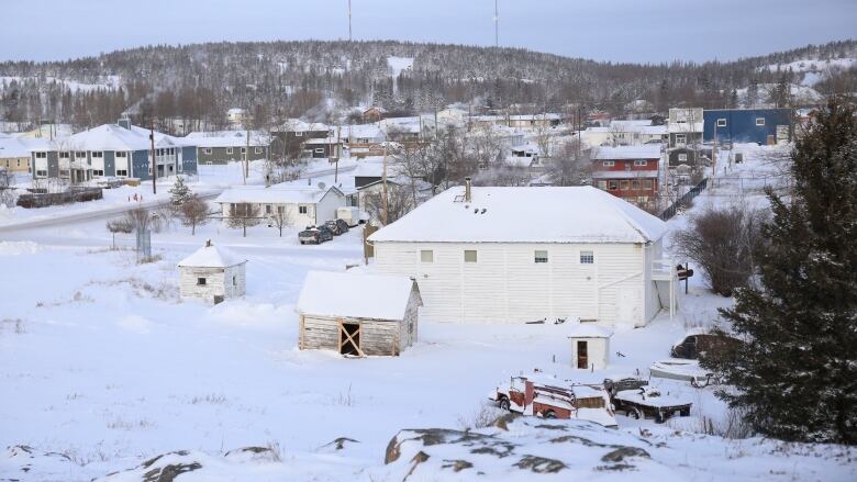 A view of a small northern hamlet in winter.