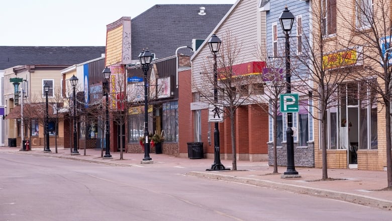 Water Street in Summerside, with no leaves on the trees.