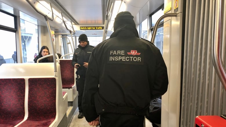 Fare inspectors on the King streetcar in Toronto.