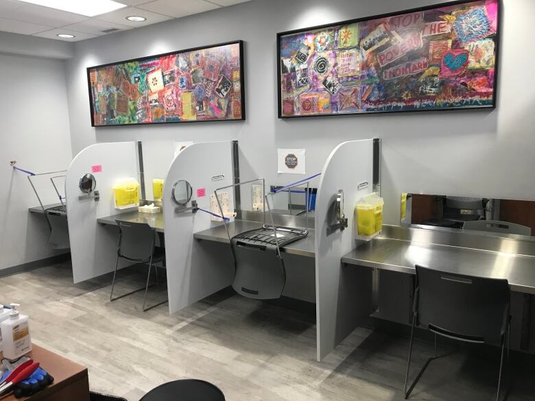 Four booths at a health-care facility.