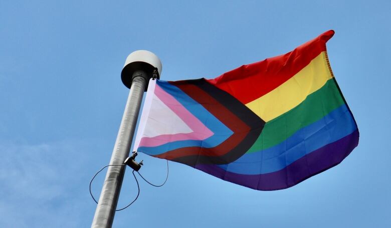 A Progress Pride flag is pictured.