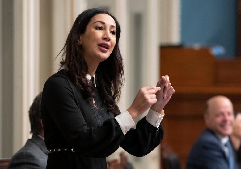 Quebec Liberal MNA Marwah Rizqy speaking in the National Assembly. 