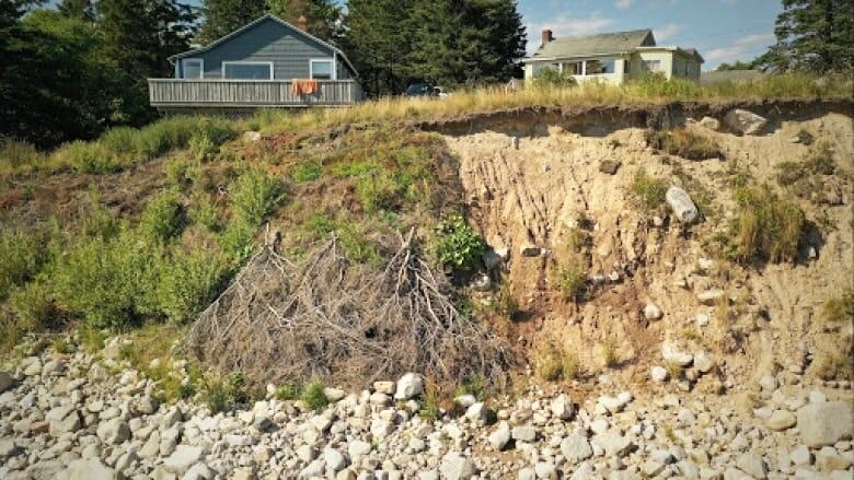 Two houses above a steep drop.