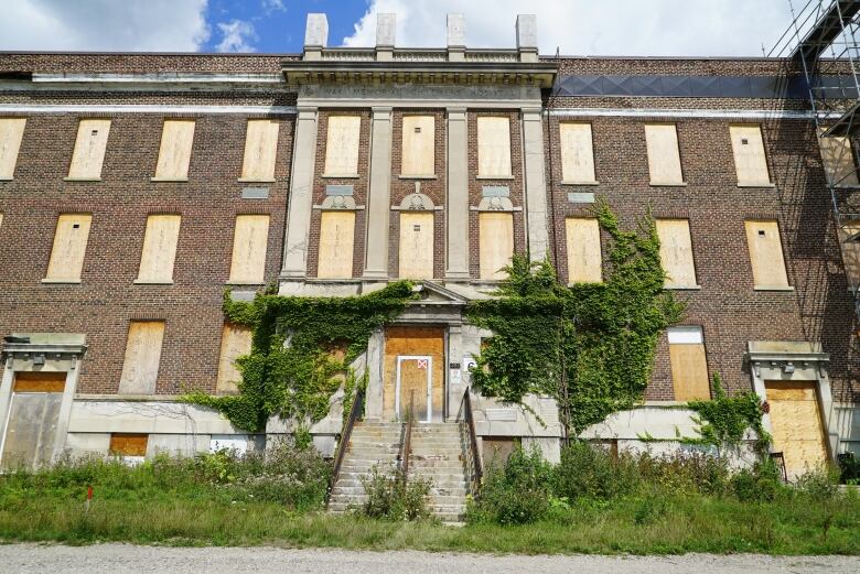 The War Memorial Children's Hospital, seen here in 2020, is boarded up and abandoned.