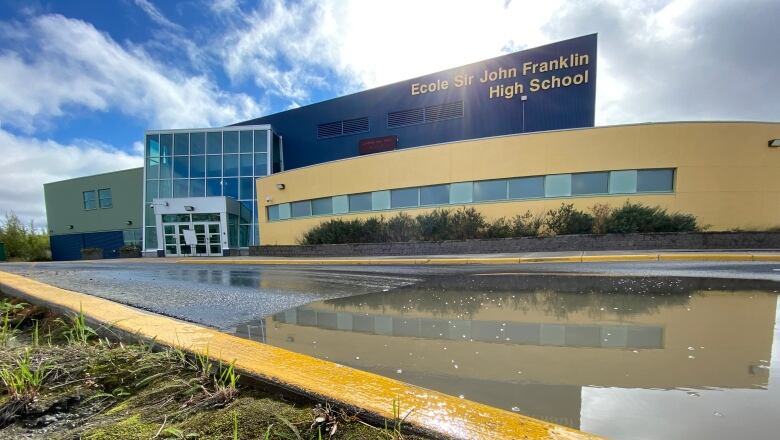 The exterior of Sir John Franklin High School in Yellowknife, photographed on August 28, 2020.