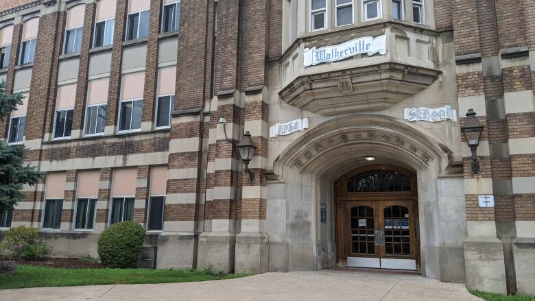 Walkerville high school's main entrance is shown.