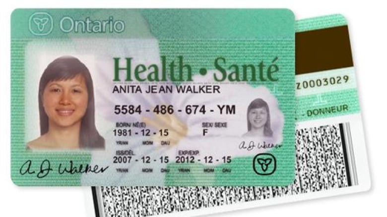 A green Ontario health card.