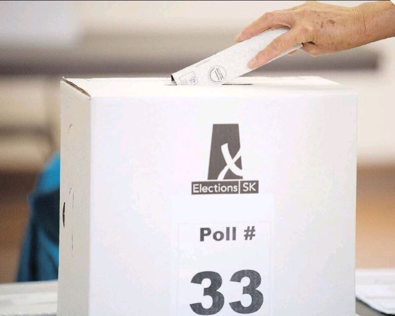 A Saskatchewan voter casts their ballot.