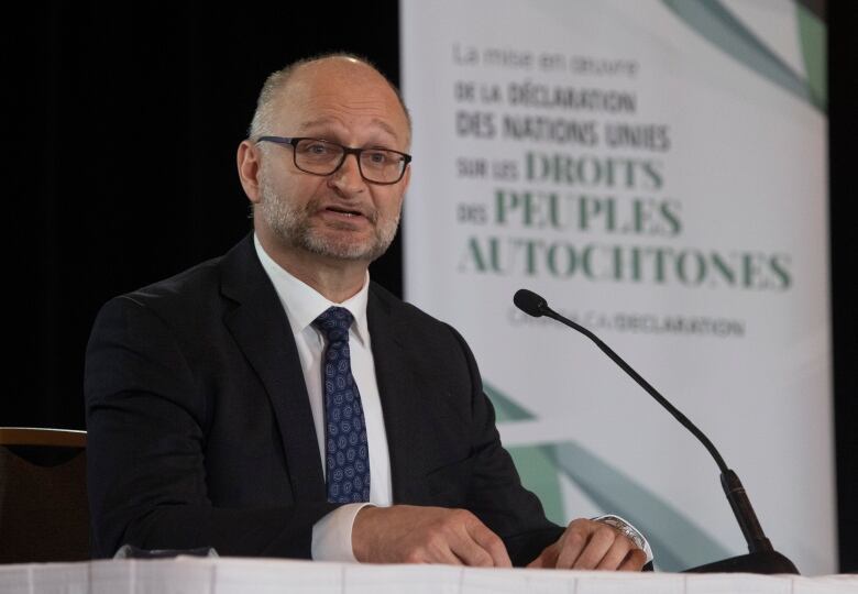 David Lametti at a press conference.