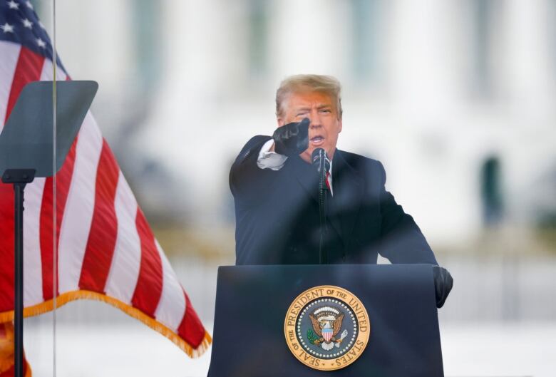 Trump points his finger during a speech on Jan. 6, 2021.