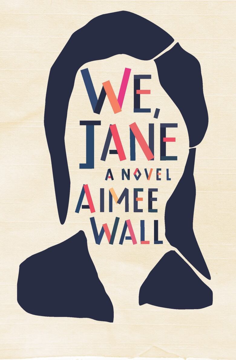 A book cover of a woman's face outline with words instead of her facial features. 