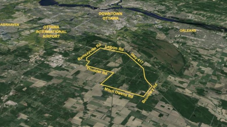 A map from early 2021 showing where the Algonquins of Ontario and Taggart would want to build the future community of Tewin. It's much larger than what is ultimately approved. 