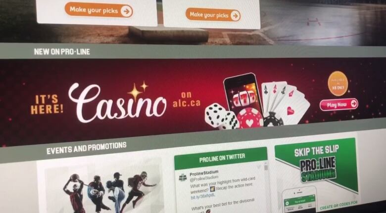 A website showing a variety of gambling games.