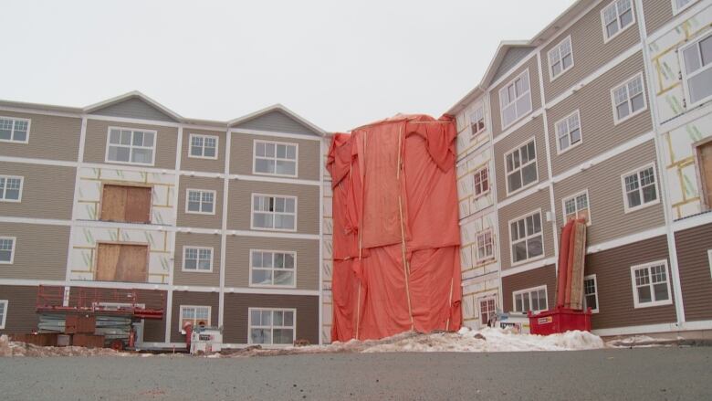 Apartment building under construction.