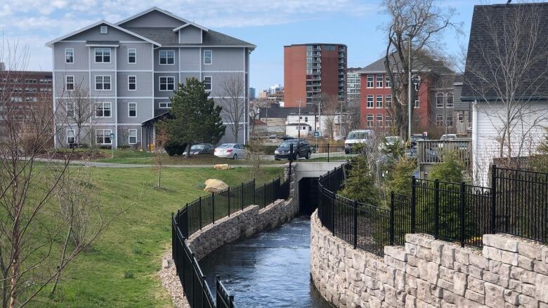 A river winds through Dartmouth, Nova Scotia