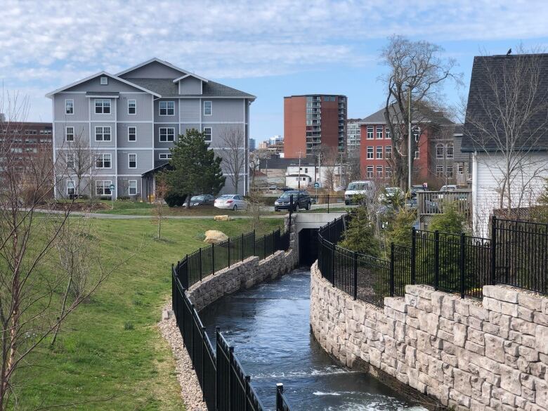 A river winds through Dartmouth, Nova Scotia