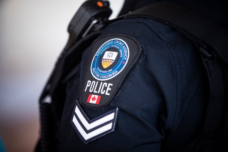 A close-up picture of the shoulder patch of an officer with the Combined Forces Special Enforcement Unit of B.C.