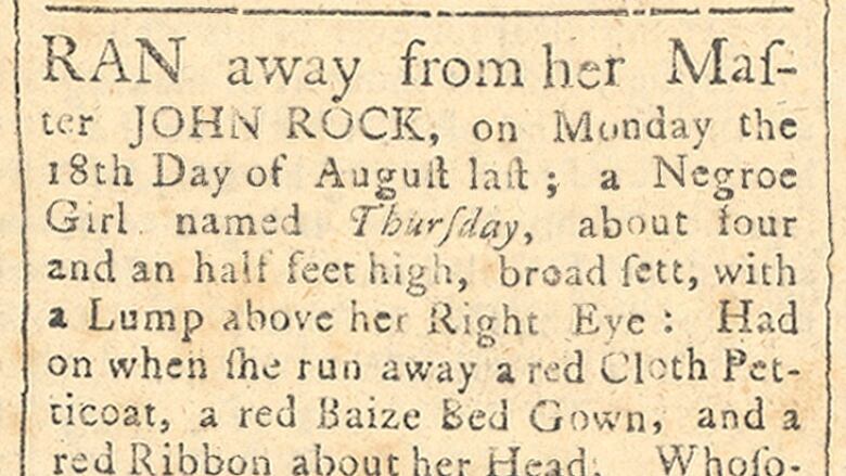 A old newspaper ad for a runaway slave. The text reads 