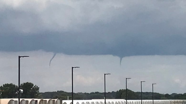 Two funnel clouds were spotted by someone living near Leamington just before 1:30 p.m.