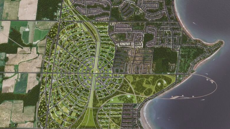 Aerial view of proposed development in Innisfil.