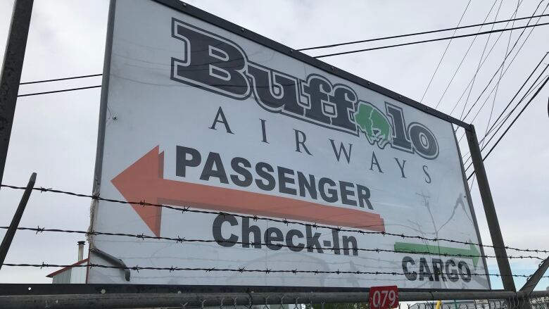 A sign for an airline. 