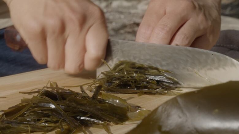 bull kelp being cooked