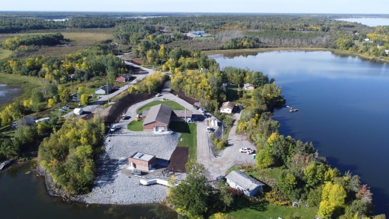 An aerial view of a water treatment plant. 