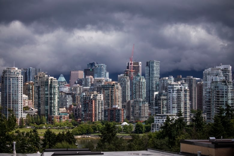 A picture of the skyline in downtown Vancouver, featuring dozens of glass condos.