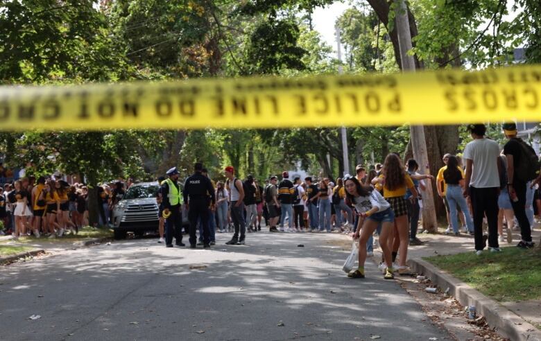 Students gather for a street party near Dalhousie on Sept. 25, 2021.