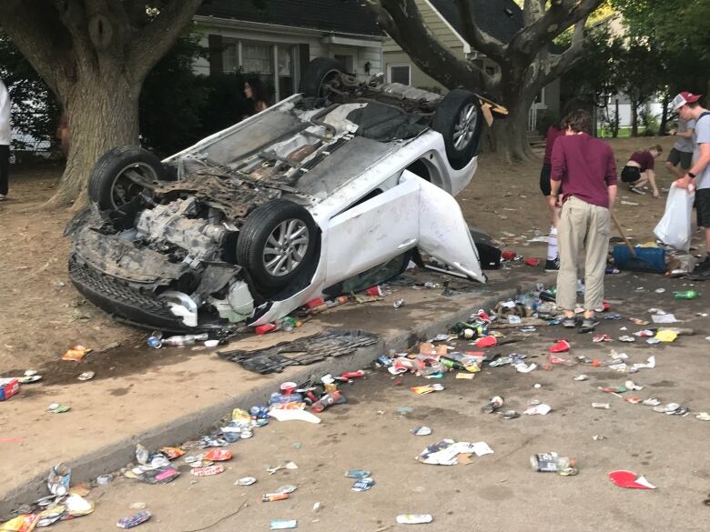 A first-year student saw her car smashed and flipped over during an unsanctioned gathering in 2021.