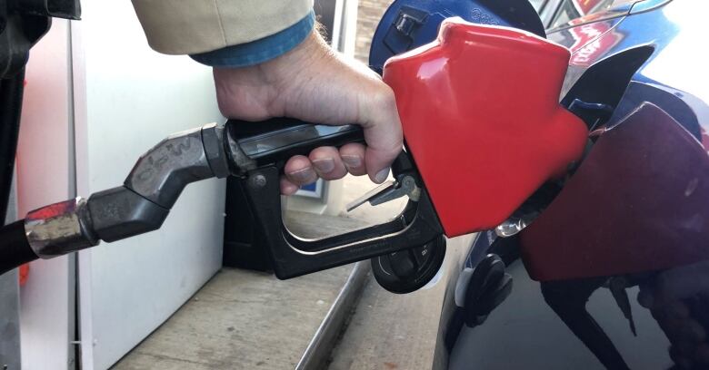 hand holds gas pump