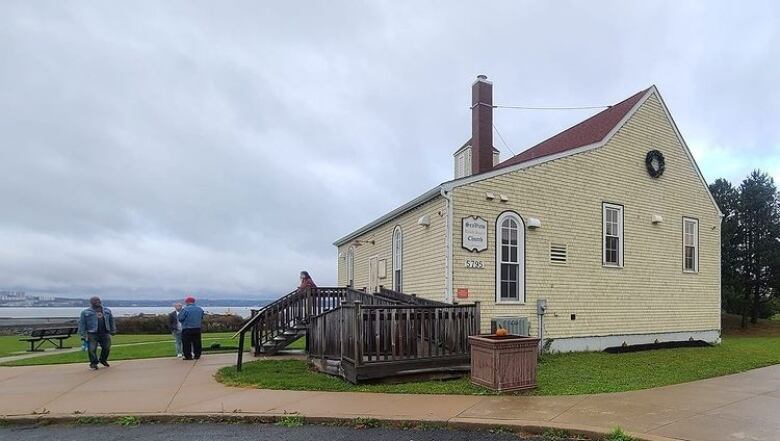 A beige church