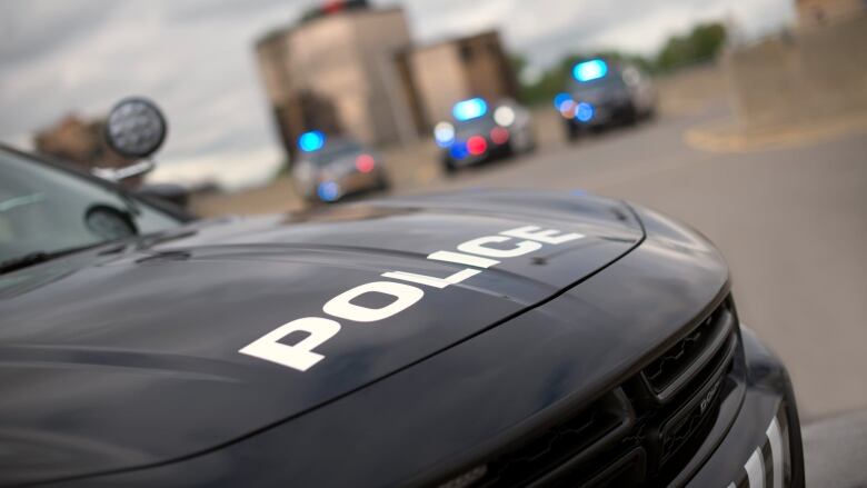 Laval police cruiser in a parking lot. Close up on the word 