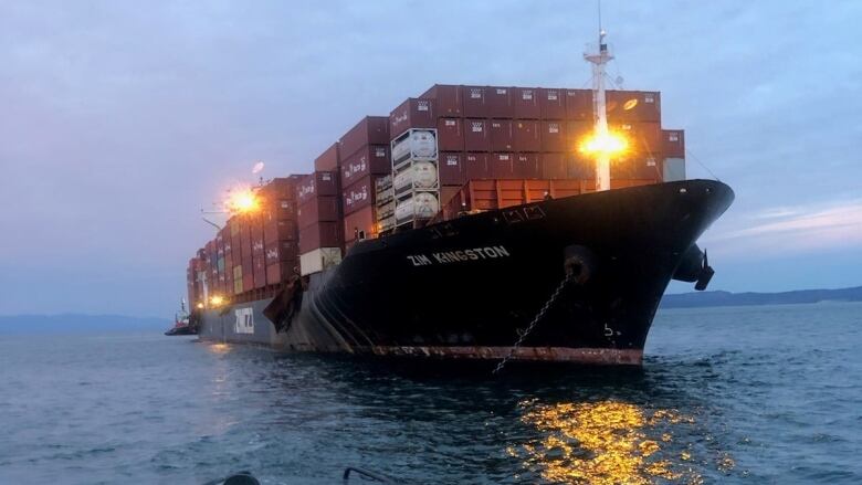 The MV Zim Kingston is leaving the waters off Victoria, B.C., where it has been anchored for six weeks after a fire broke out on board. 