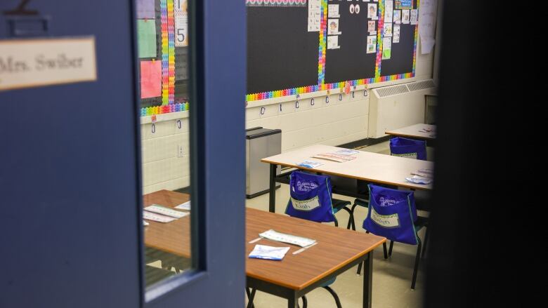 A room full of empty desks