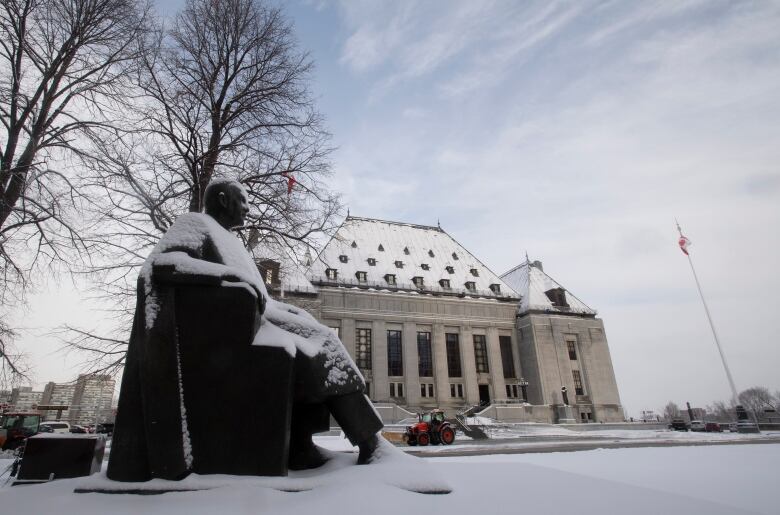 The Supreme Court of Canada building, from outside, covered in snow