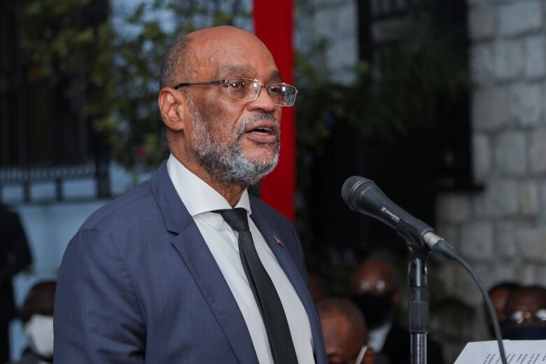 Haitian Prime Minister Ariel Henry speaks at an investiture ceremony for new cabinet ministers, in Port-au-Prince, Haiti, November 24, 2021.