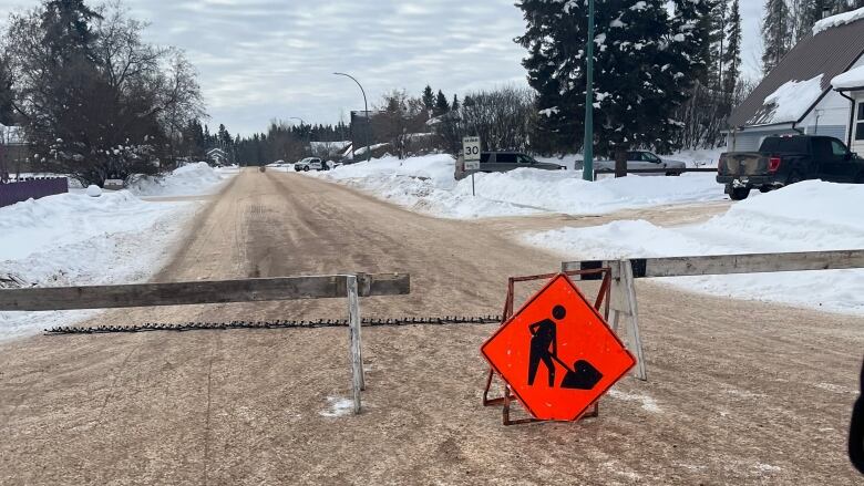 Sign on road.