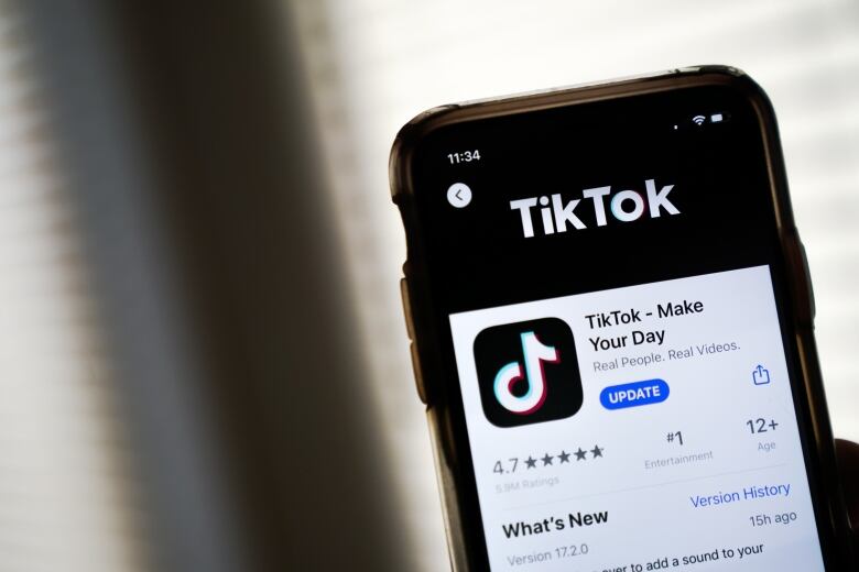 The download page for the TikTok app is displayed on an Apple iPhone.