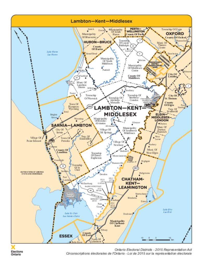 The riding of Lambton-Kent-Middlesex is seen in this Elections Ontario map. 