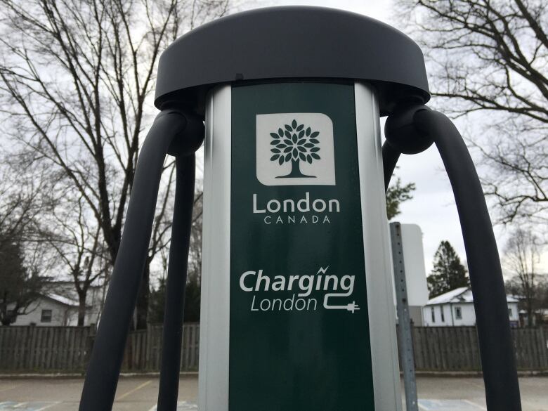 This vehicle charger at London's Kinsmen arena is open to the public but advocates say getting chargers installed where people live is key to boosting EV adoption.