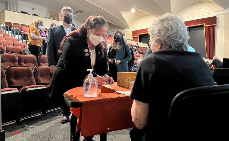 Michelle Neill casts her ballot during the P.E.I. NDP leadership convention in Charlottetown, 2021.