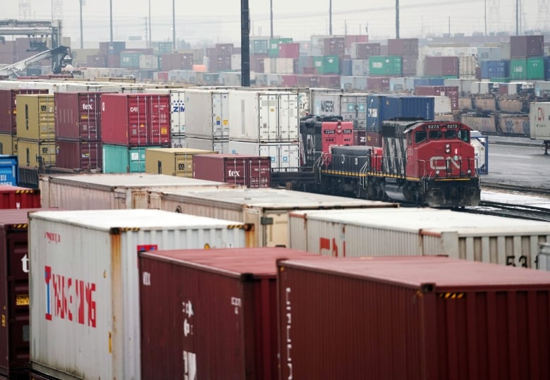 Trains are seen in the yard at the at the CN Rail Brampton Intermodal Terminal after Teamsters Canada union workers and Canadian National Railway Co. and failed to resolve contract issues, in Brampton, Ontario, Canada November 19, 2019.  