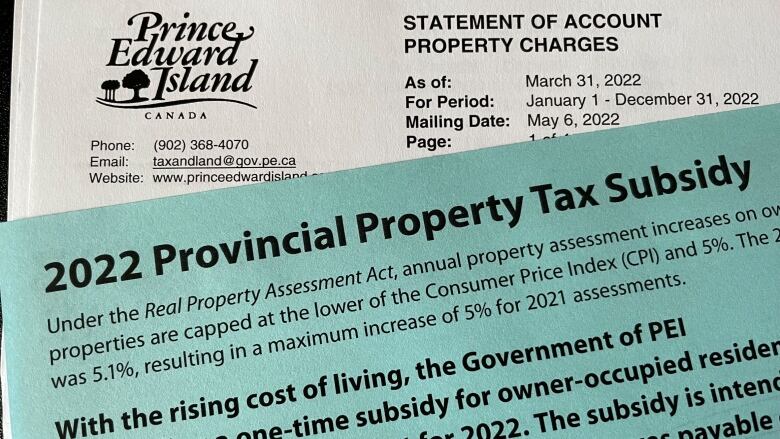 P.E.I. property tax bill with tax subsidy assessment notice.