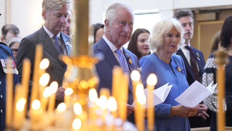 Charles and Camilla are pictured at a Ukrainian church in Ottawa, Ont.