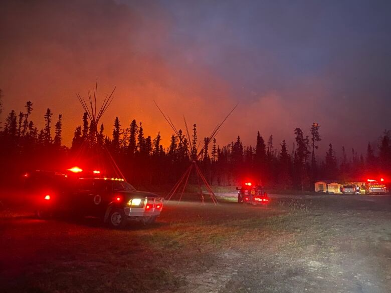 Red skies from a wildfire in Stanley Mission,