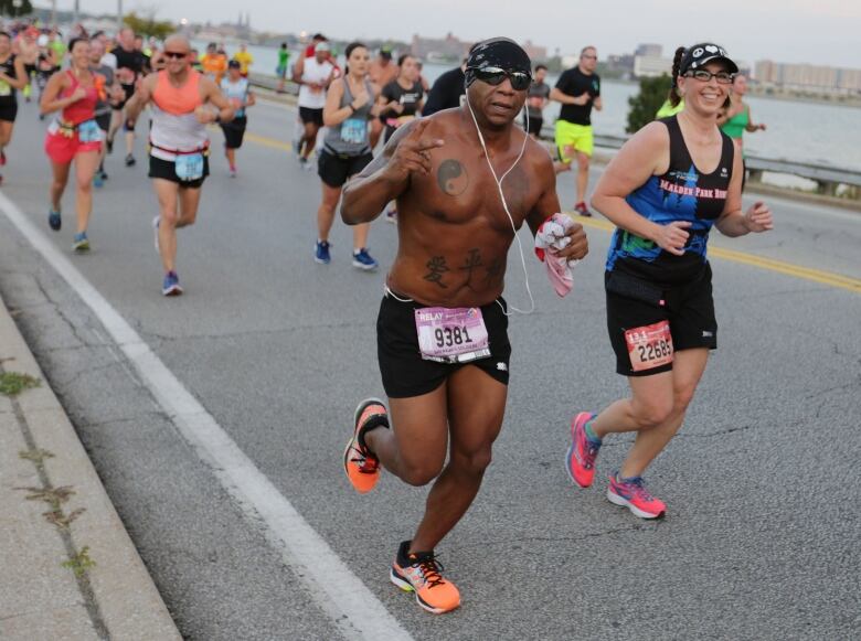 People running in a road race