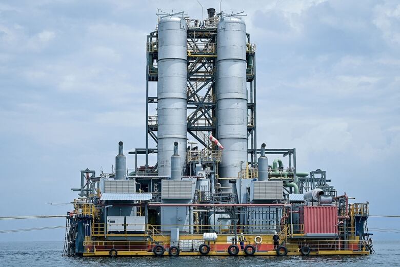 A gas platform on Lake Kivu in Rwanda, where workers with the KivuWatt power plant harness the gas dissolved in the water.